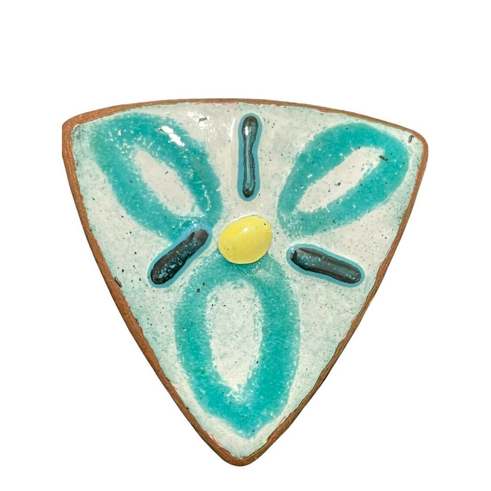Handcrafted floral Broach Pottery Blue Glaze Art